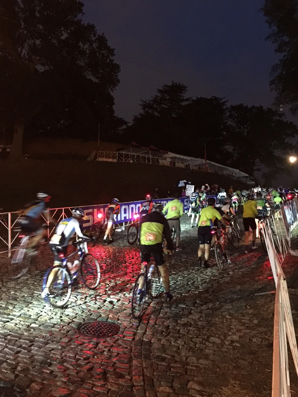Carnage of the 23rd Street cobbles last night in the rain.