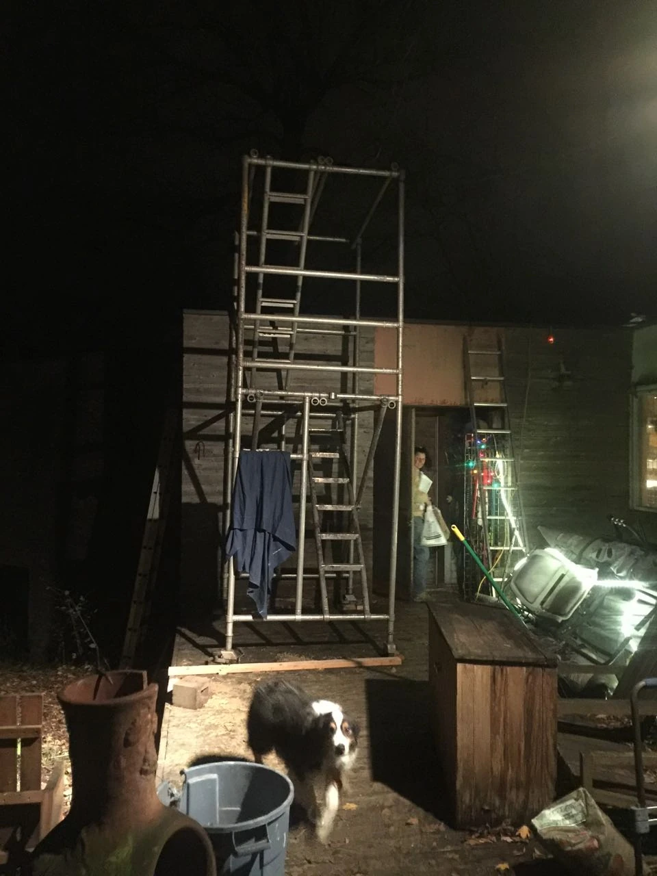 Michael had some awesome aluminum scaffolding just around. It took me awhile to assembly it, but it is going to save a ton of time. I kept working thru most of the night, checking in on the Royals game every once and a while.