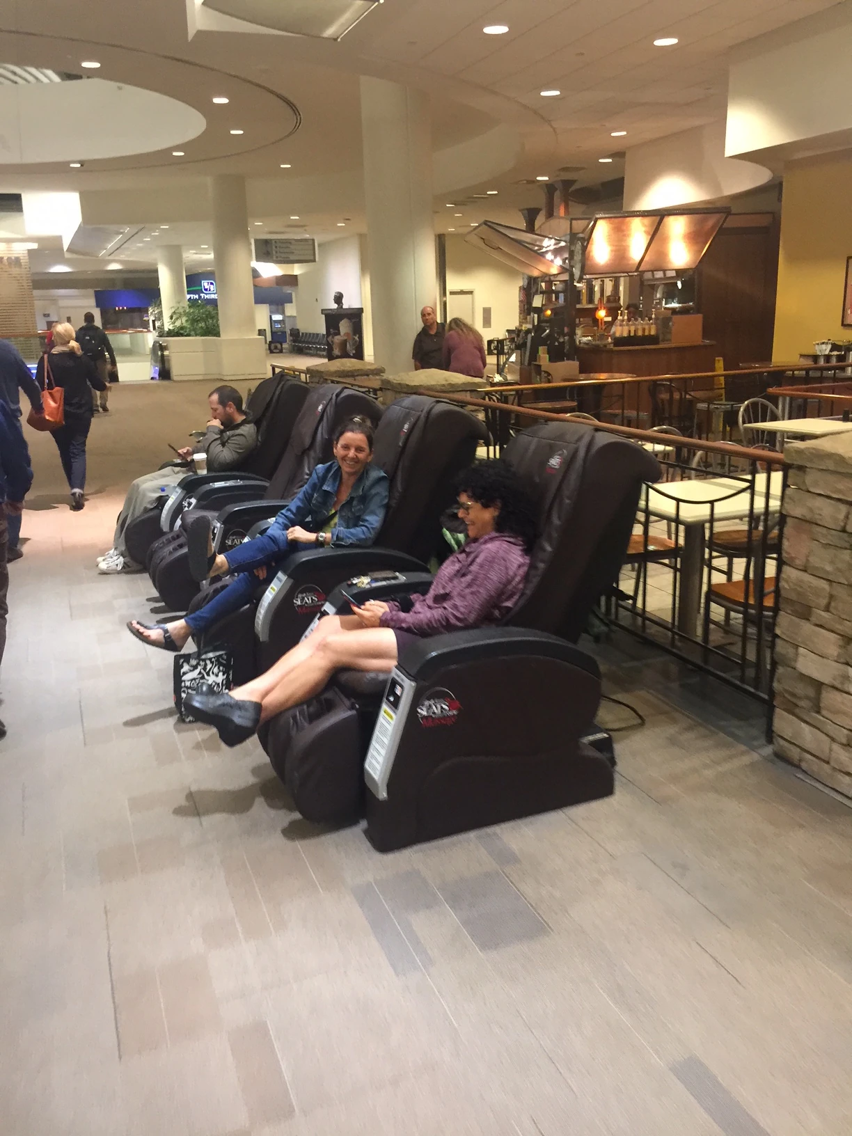 Trudi and Stacie waiting at the airport.