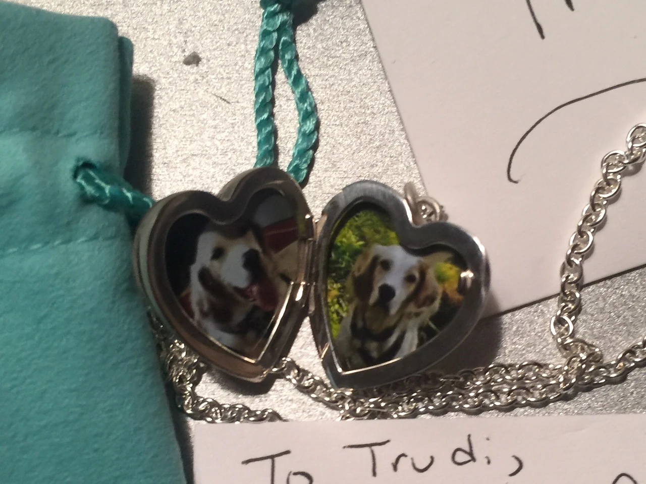 Stacie gave Trudi a Tiffany charm necklace with Bromont’s picture in it. So nice.