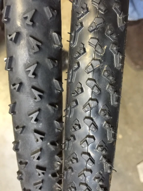 These are both FMB tires. The left is their mud tread and the right is some Michelin Mud tread I sent to FMB and were made custom. I have a few more of these and they work about as good as any tires I’ve ridden.