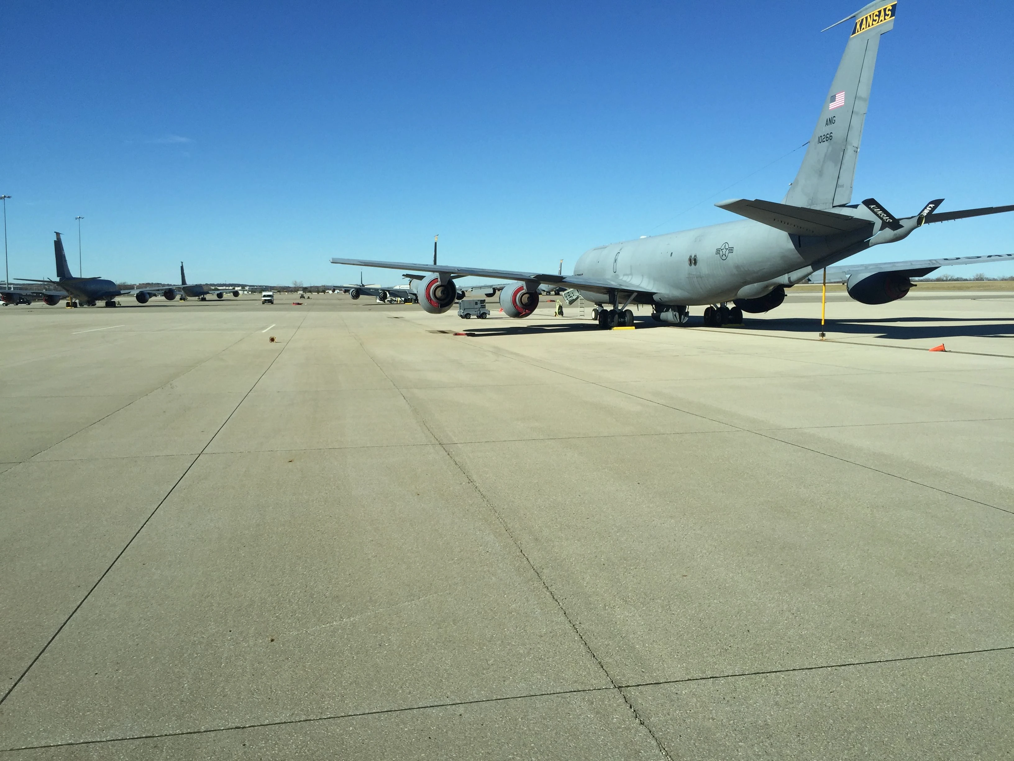 The K-135 refueling jet. I believe it is a modified 707. It holds 200,000 lbs of fuel. Pretty amazing.