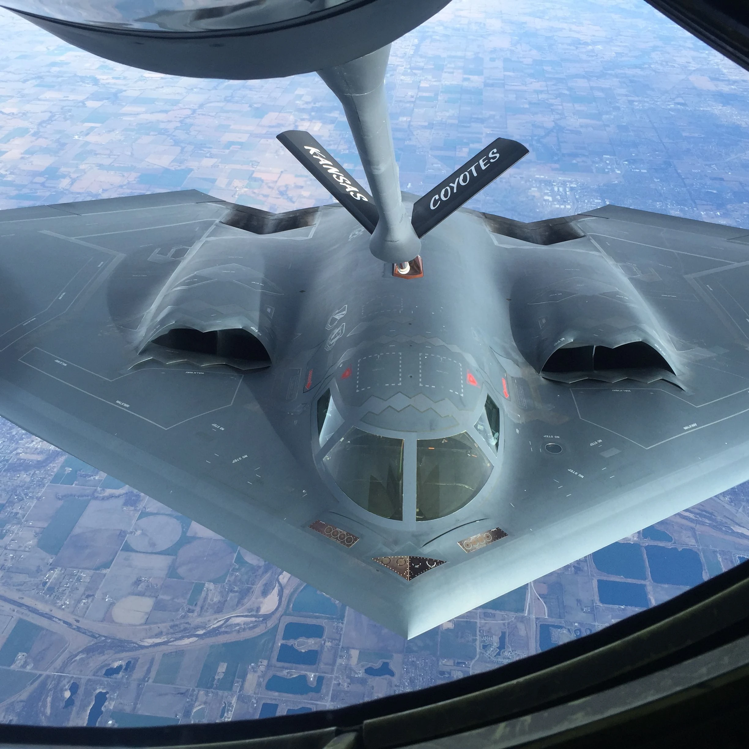 And this is a B-2 bomber getting about ready to get refueled at 30000 feet. They are based at Whiteman AFB in Missouri.