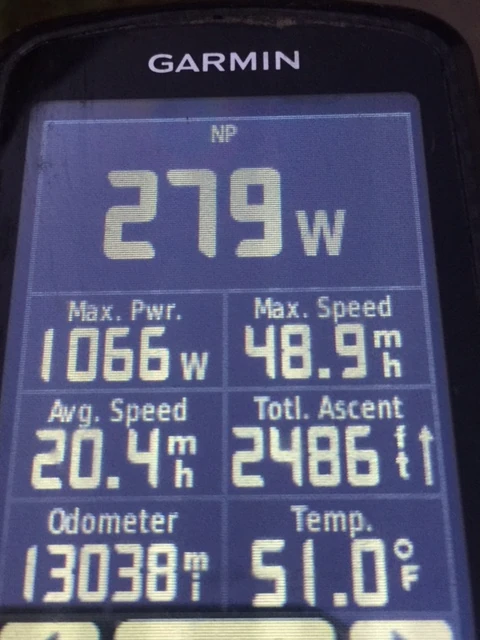 I pedalled pretty hard all the way back and had pretty good numbers for the whole ride. Is that an upside ?