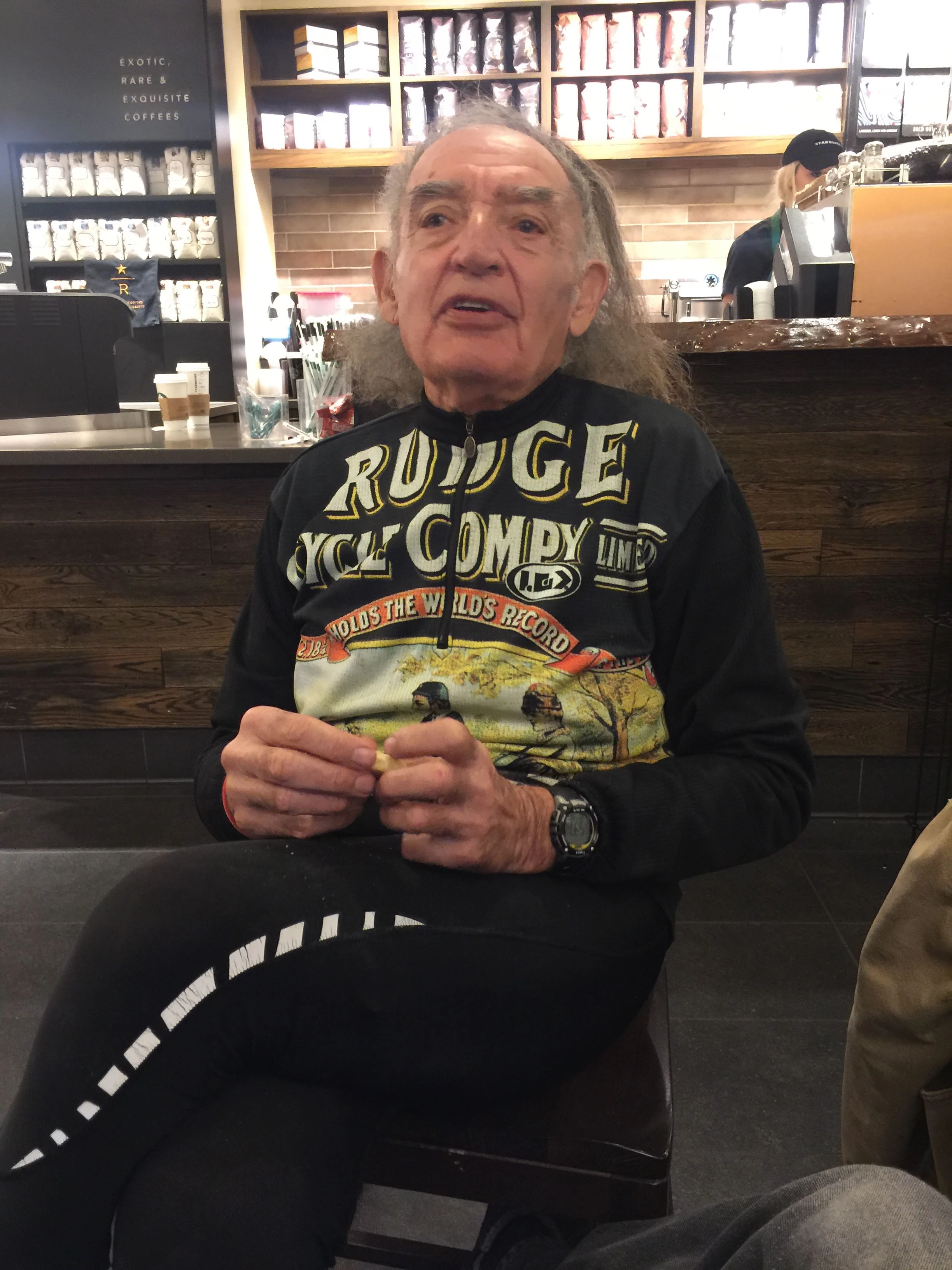 And this is Marshall Gordon, a guy I met at Starbucks after the casting of my thumb. I was drowning my sorrows in hot chocolate and a chocolate croissant. I predict he wins the Master&rsquo;s 75+ today. 