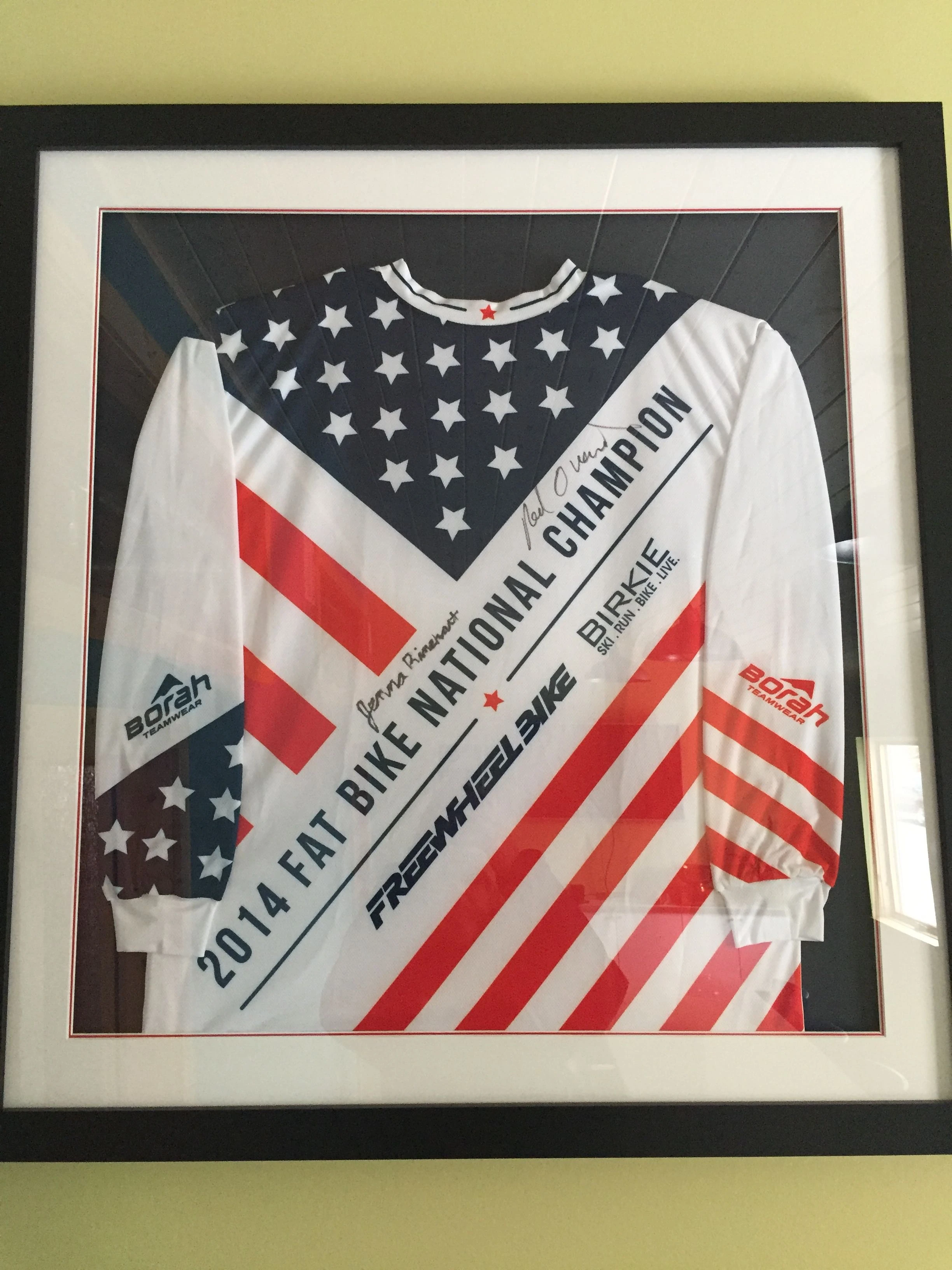 Ned&rsquo;s unofficial National Championship jersey from a couple year&rsquo;s ago. I think it is cooler than the real one he won last year in Utah.