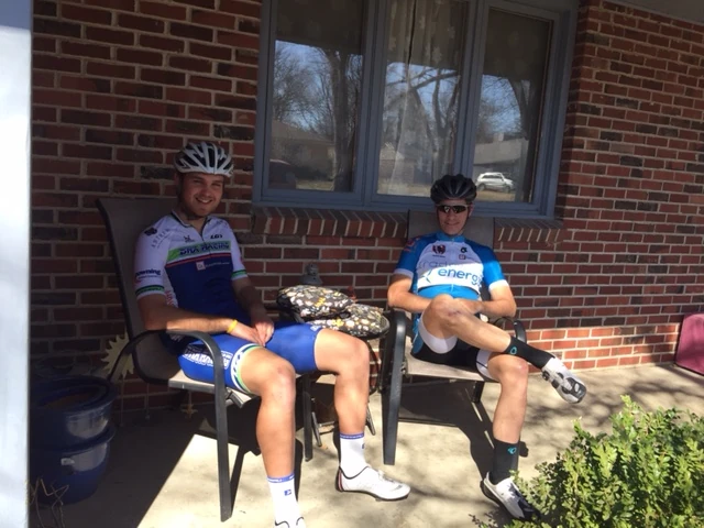 Jack Funk and Bill waiting to ride to the race.