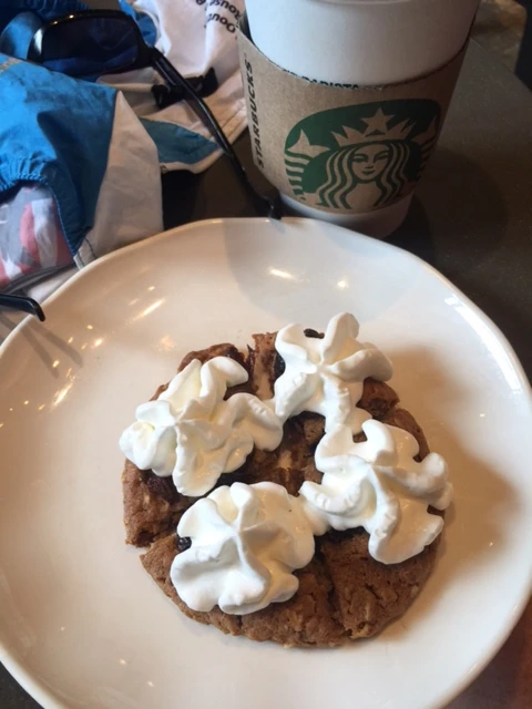 I bought a oatmeal cookie at Starbucks and the girl asked me if I wanted it warmed up with whipcream. I said sure, figuring I needed all the calories I could get for the ride back.