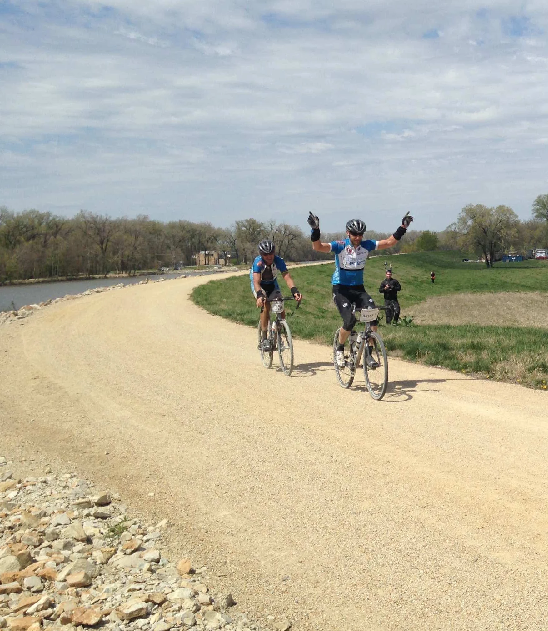 Brian trying to stay upright in 30 mph crosswinds.