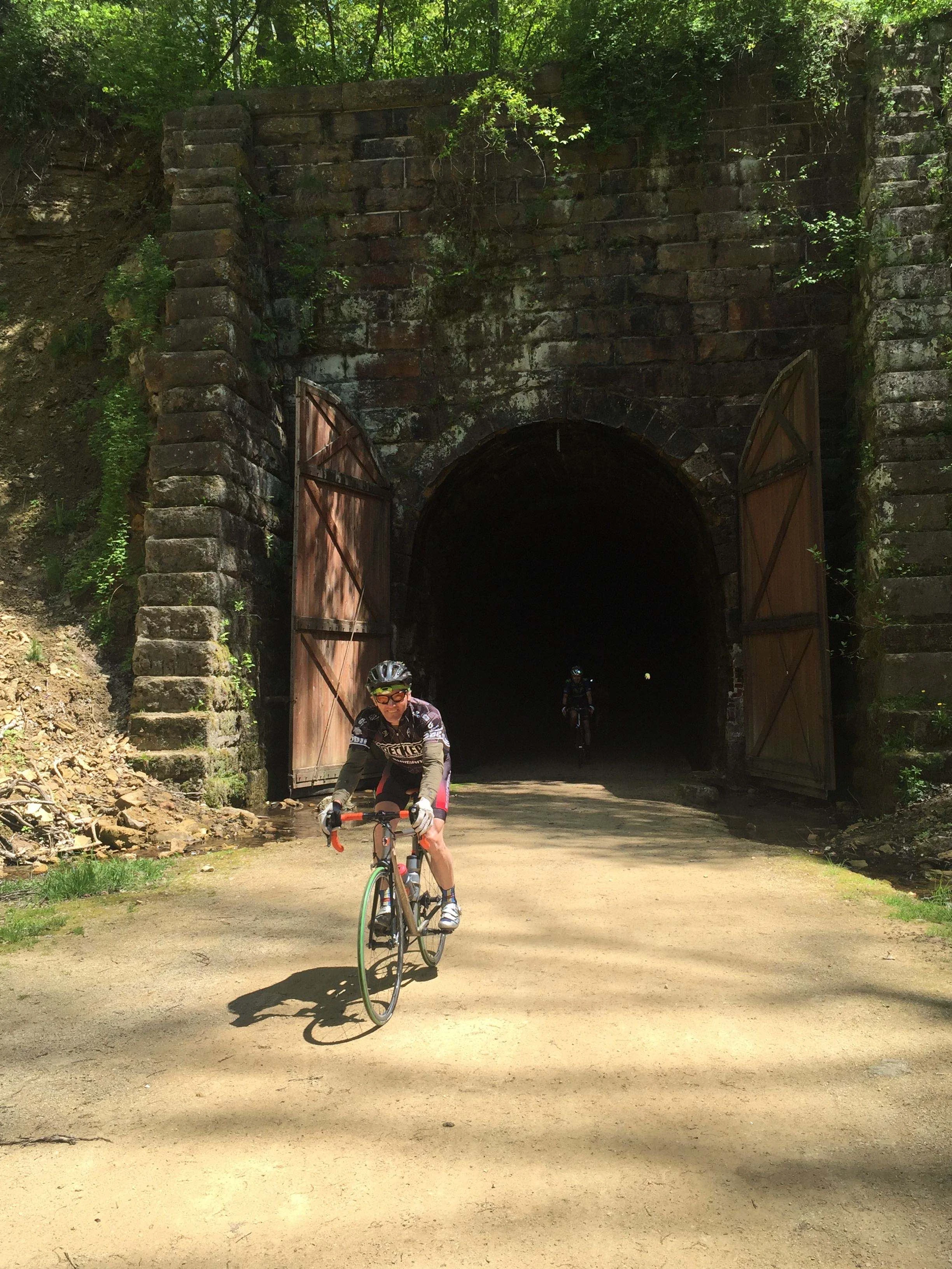 Kent riding the out of the tunnel. He first rode this in 1971. Pretty cool.