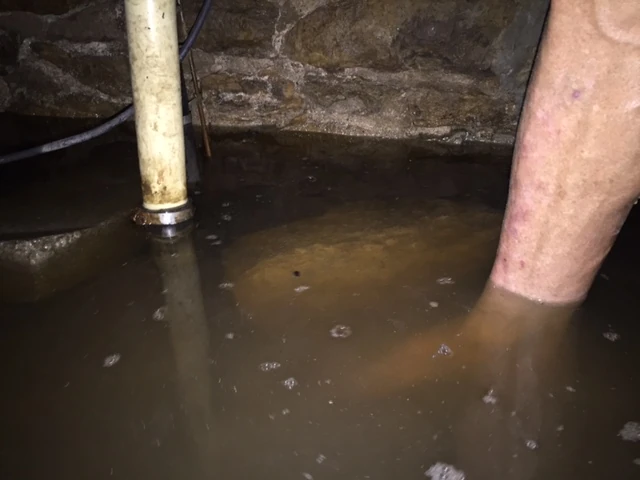 The water level after it had been pumping for 10 minutes or so.