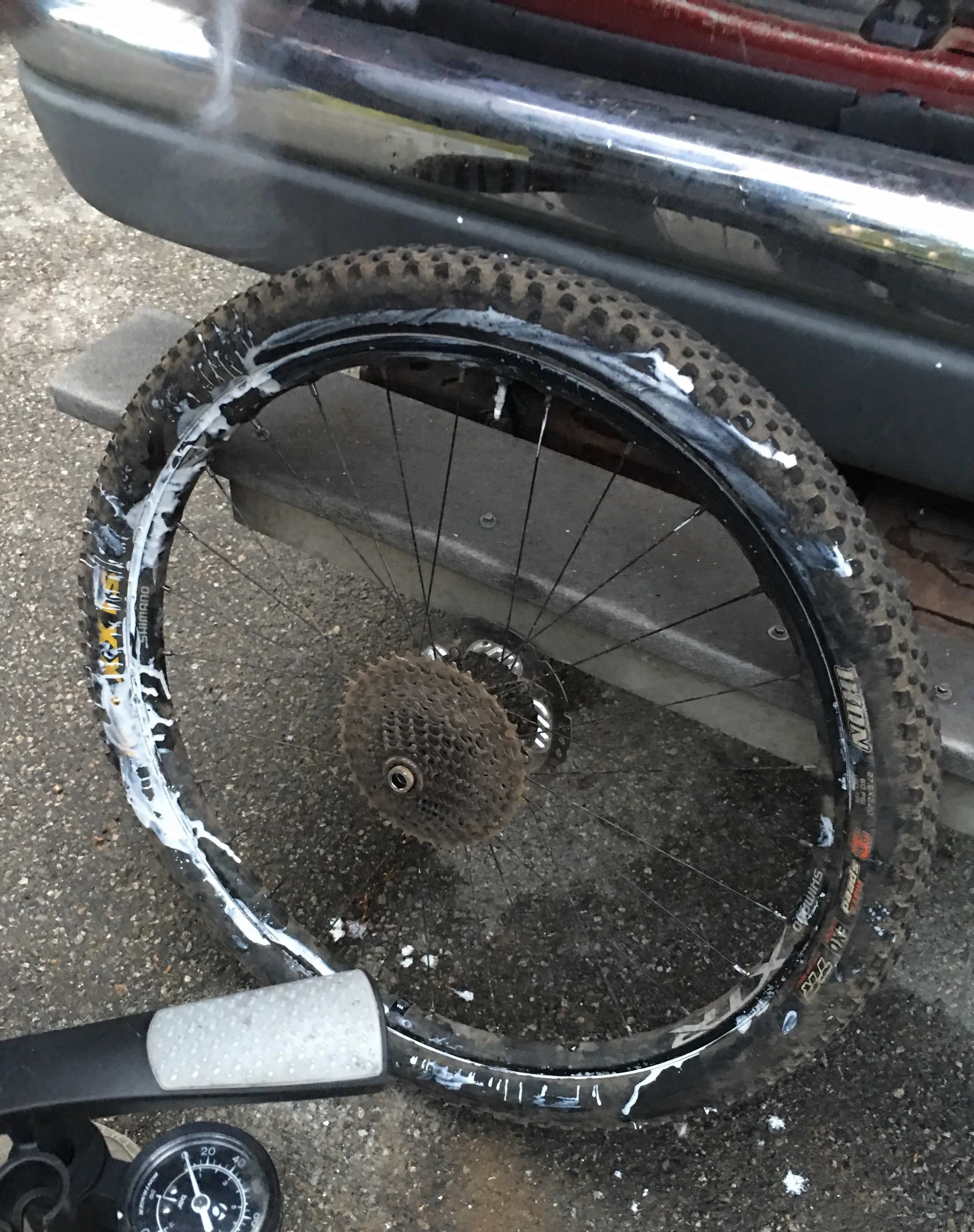 I flatted a couple times, plugged them both. Was resealing my tire. Kind of messy.