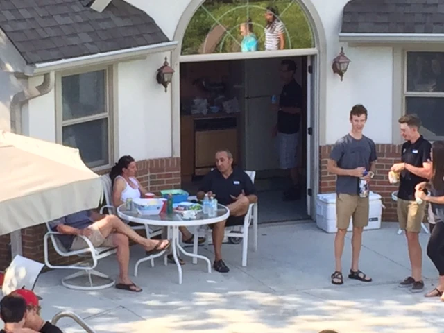 Trudi and Roy catching up.