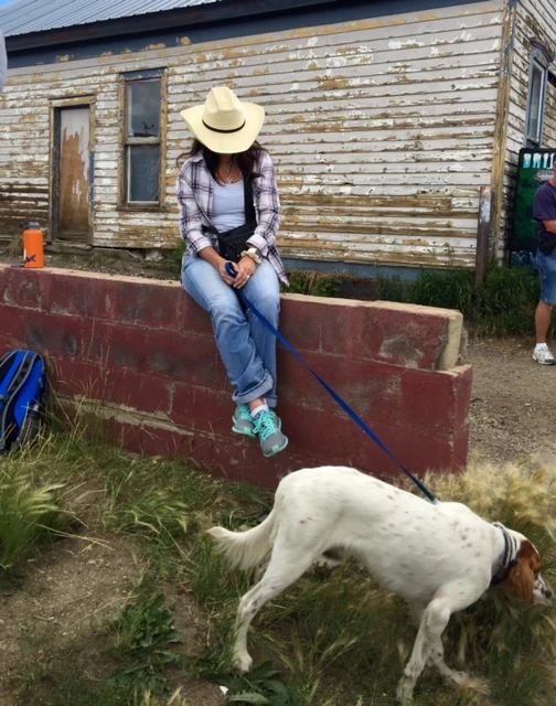 Trudi and Tucker waiting at the Leadville finish.