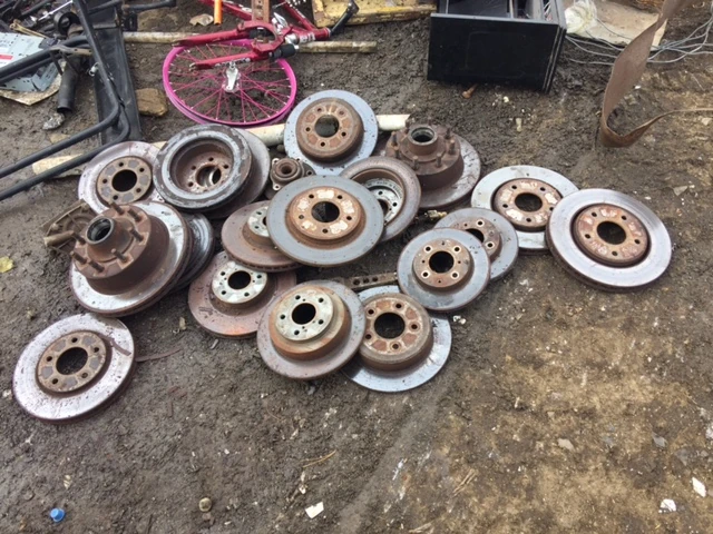 Pile of brake rotors I took to recycle yesterday. I guess I&rsquo;d been stocking them up for a while.