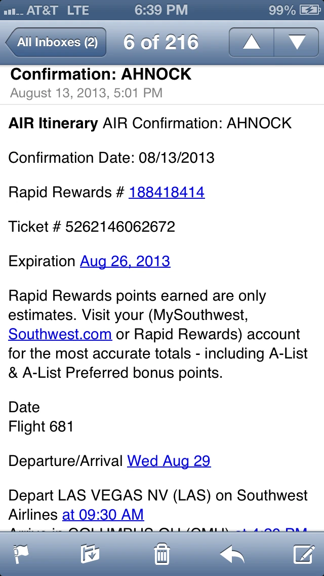 My Southwest confirmation.