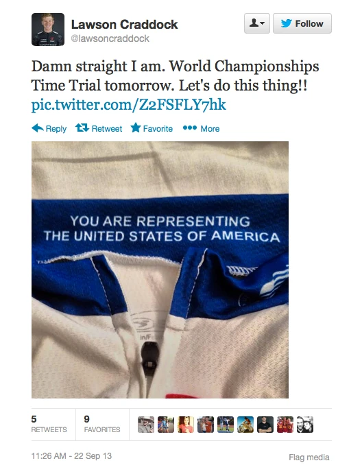 Lawson&rsquo;s tweet from the day before the Worlds.