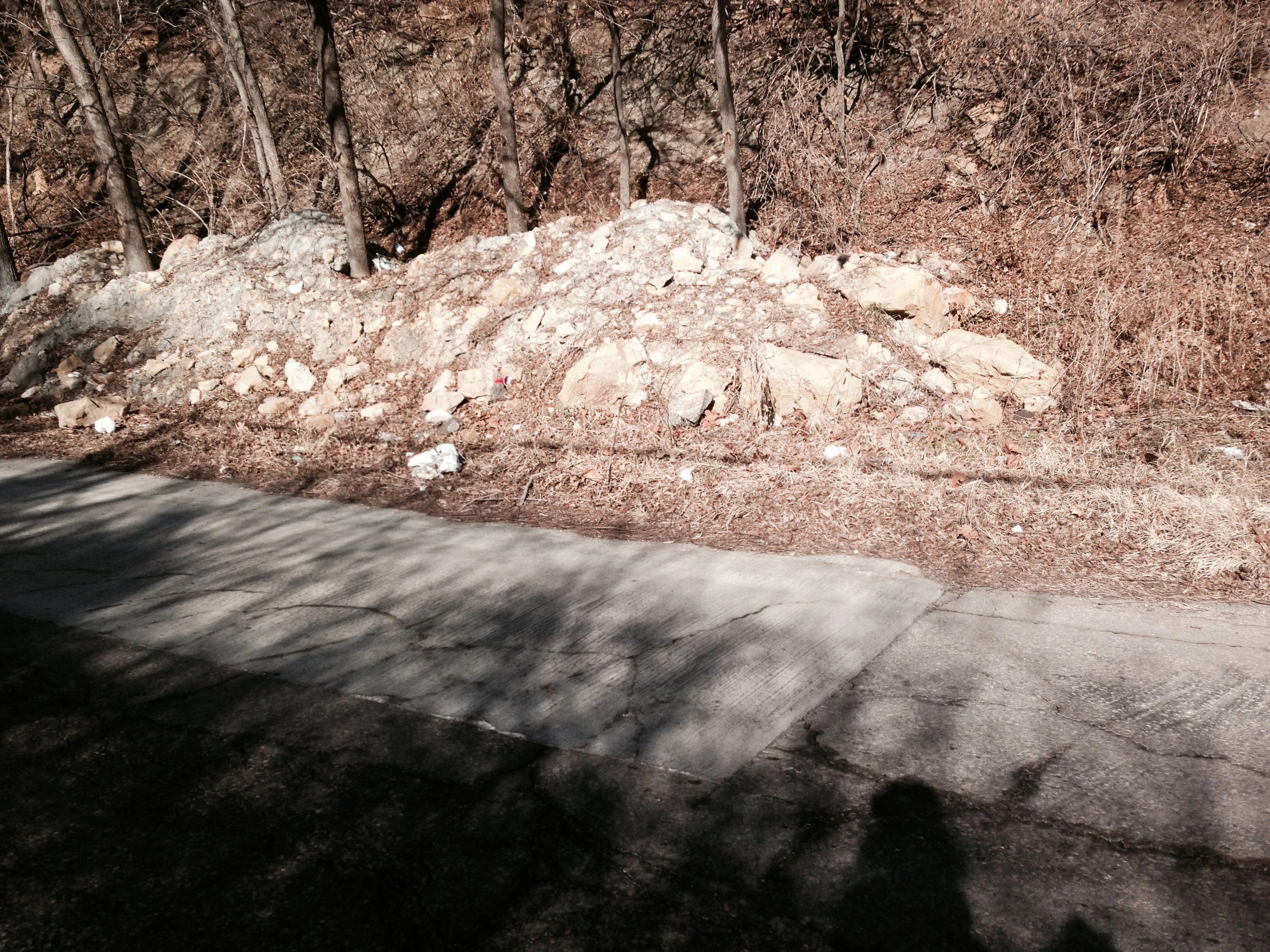 This is a road repair done a couple years ago across the street from my land. Pretty nice way to dispose of the extra rock and concrete, huh? Even the city pollutes in the poor areas.