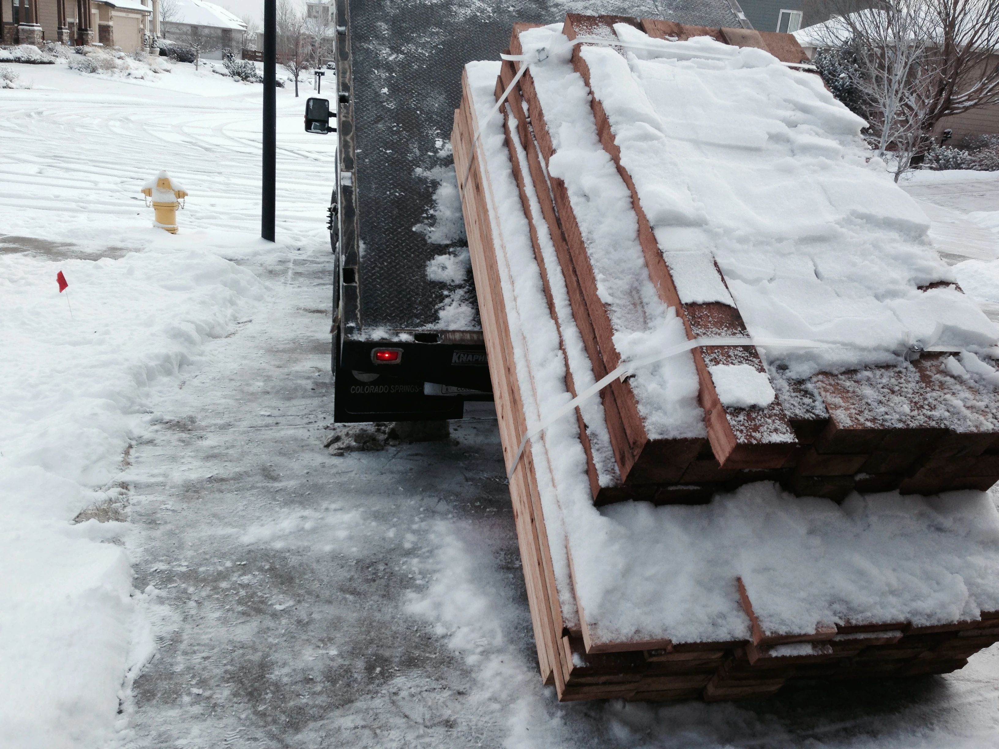 The cedar being delivered.