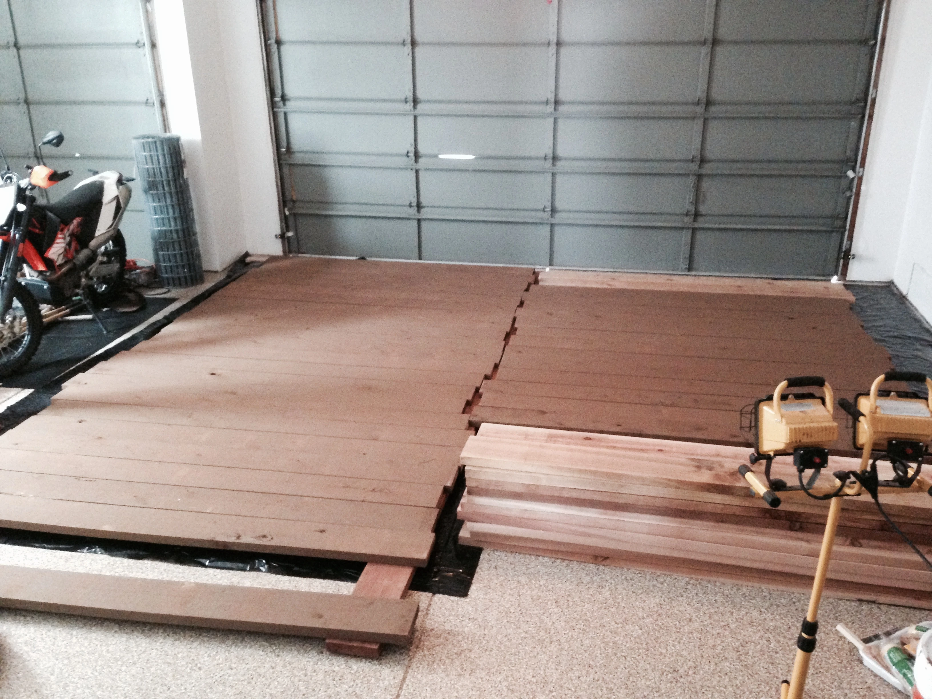 We moved the staining project into the garage last night.