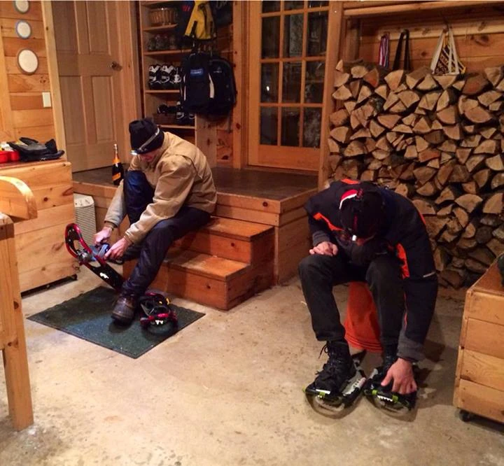BIll and I suiting up for the midnight snowshoe.