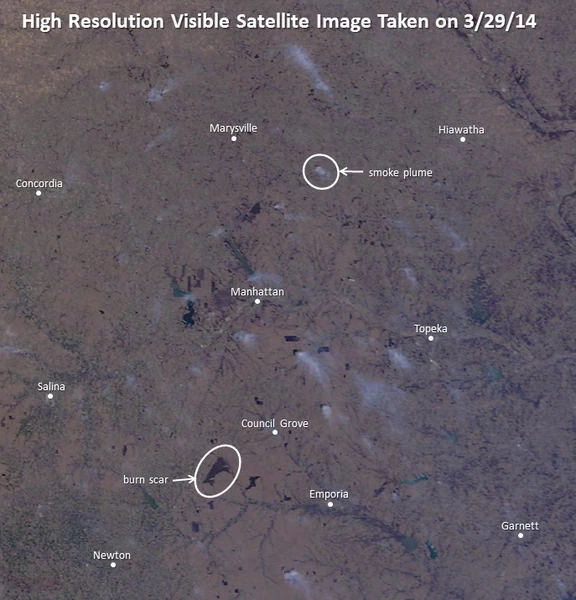 This is the satellite photo. Notice how much burning they are doing just Southwest of Topeka. Some mornings, going out to get the newspaper, I can hardly see down the block.