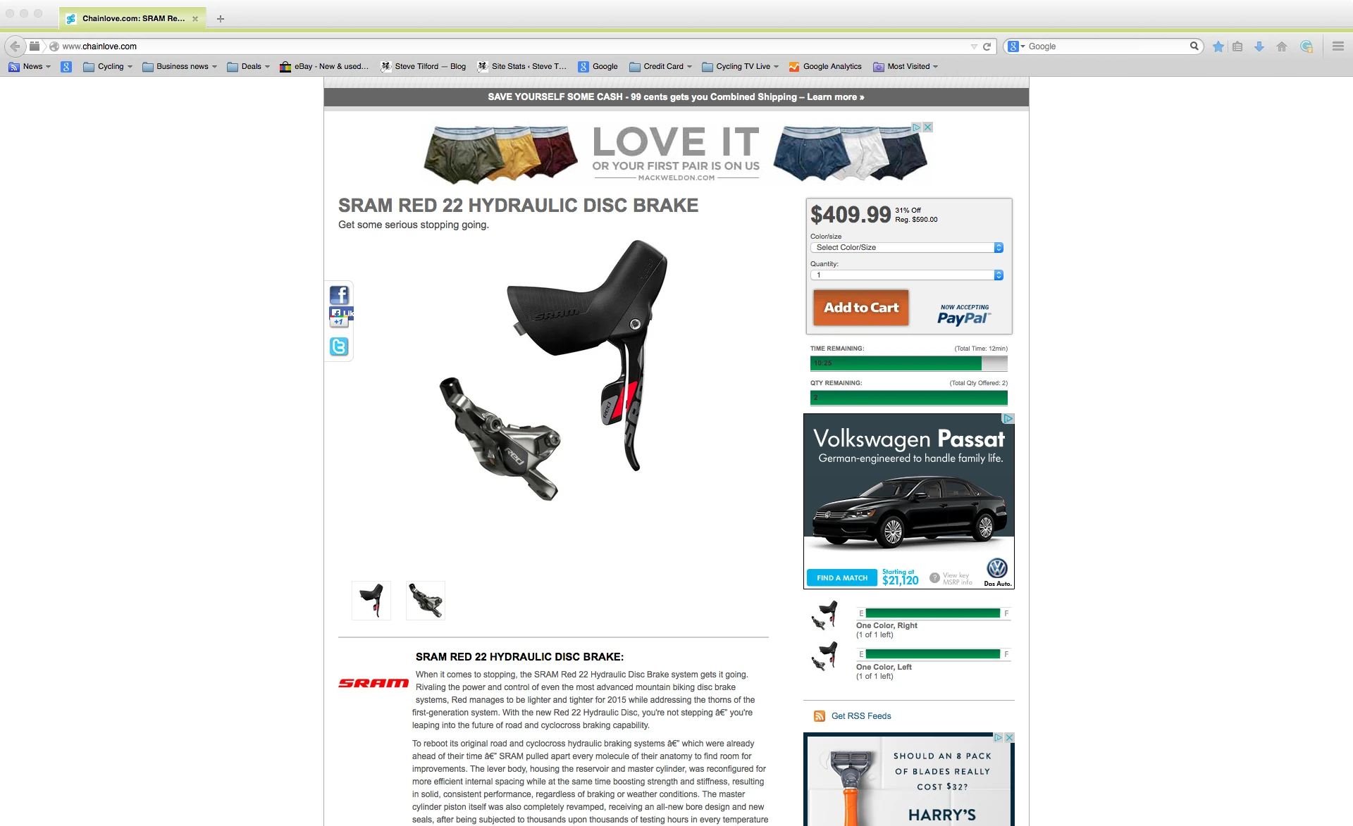 This is what got me thinking about this. Over at Steep and Cheap, each shift lever, left and right, for $409 each, regularly $590. I&rsquo;d never consider paying $1200 for a pair of hydraulic shifters and calipers. It&rsquo;s just nuts.