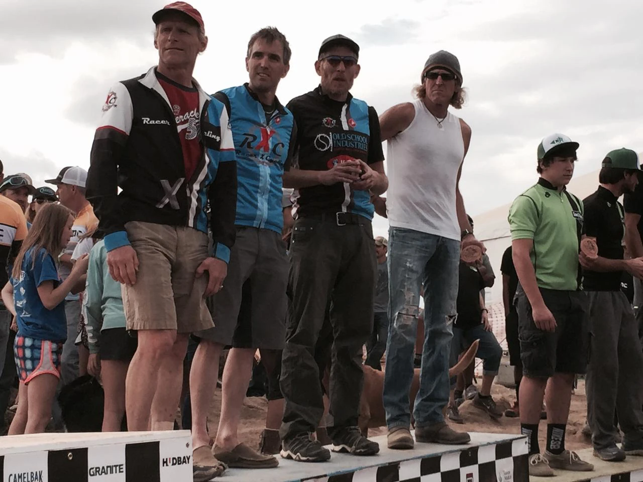 There was absolutely no podium etiquette at this race, which was super appropriate. This is my team, Bob, Vincent, Keith and me, as a guest rider.