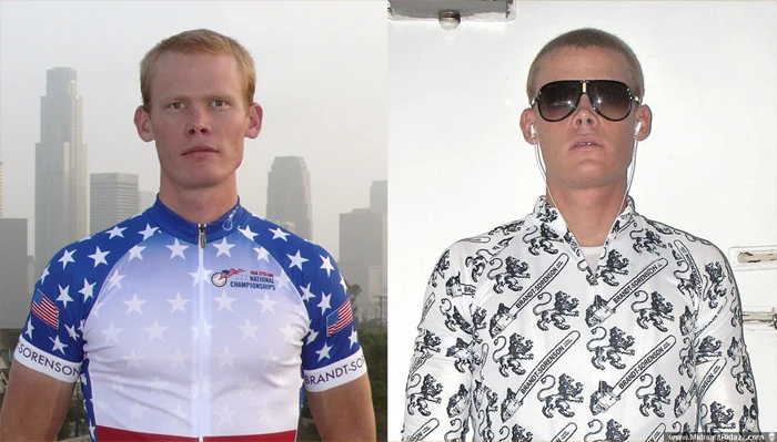 I got this photo from Midnight Ridazz Rider Profile. The guy kind of looks like Ron Howard. I guess this jersey photo was before he was suspended for doping. 