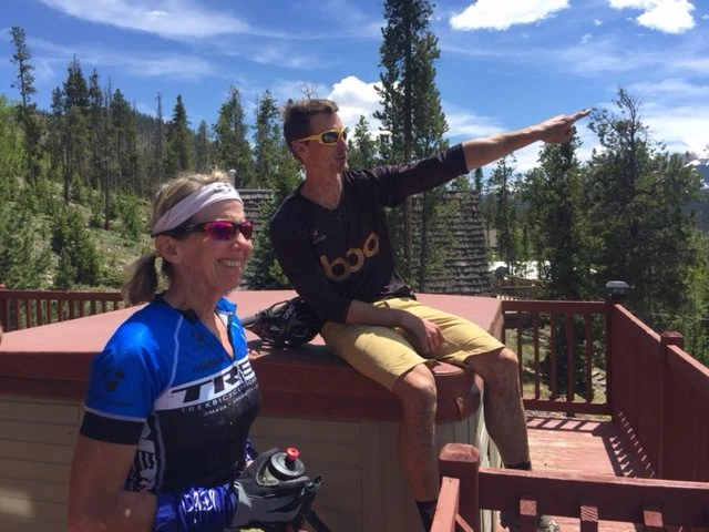 Nick point out to Catherine where we were riding earlier.