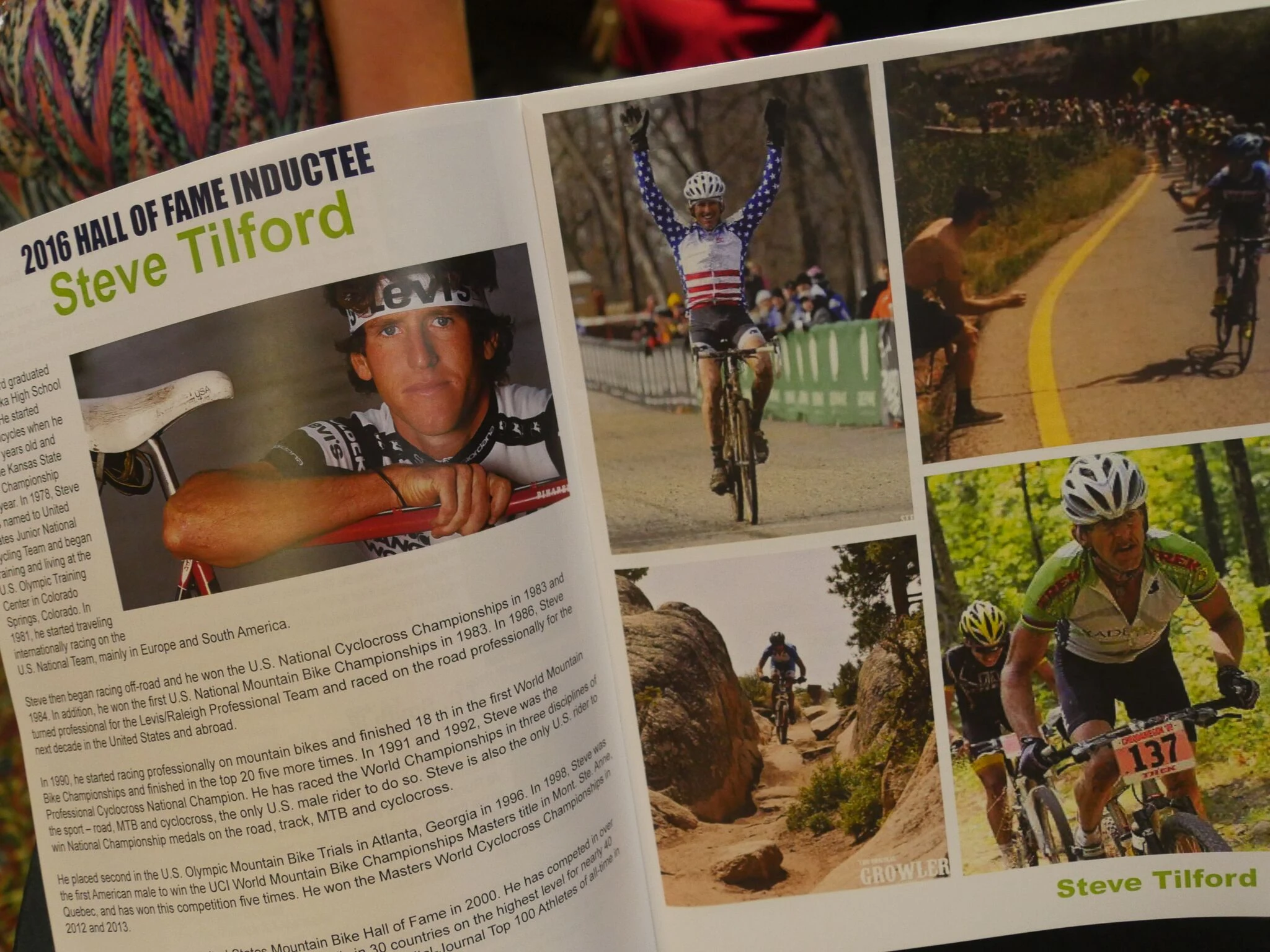 The layout in the program. I’m not sure why they put a picture of Tom Danielson flipping off Kalan, but I dig it.