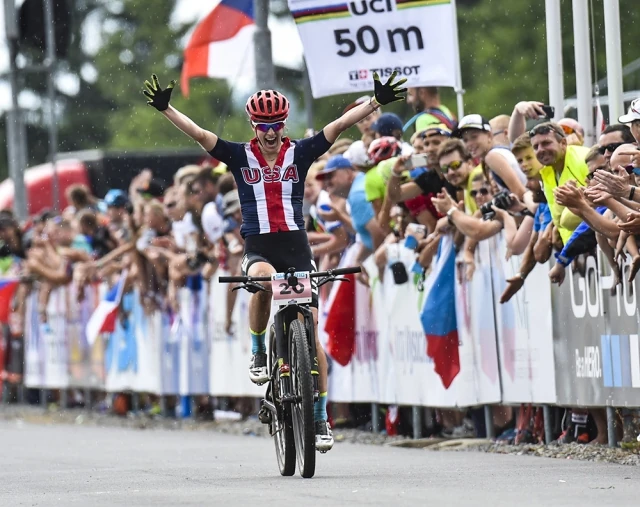 Lea crossing the finish line for 2nd. Think she was happy?