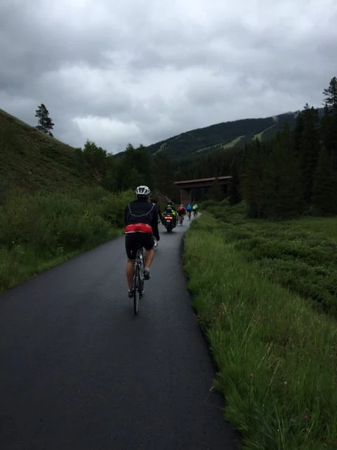 This state trooper was on the bike path down from Vail Pass trying to control the downhill speed. The problem was he was going around 14 mph, which was ridiculously slow. I didn&rsquo;t get it. We&rsquo;d ridden 80 miles in the rain already.