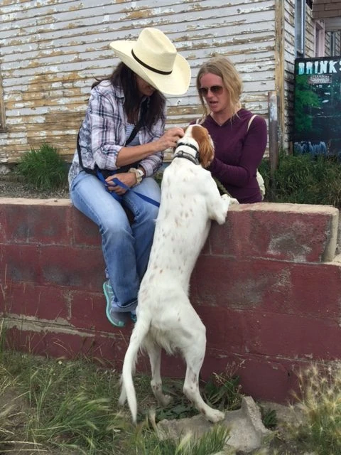 Trudi, Michelle Jensen and Tucker waiting at the Leadville finish.
