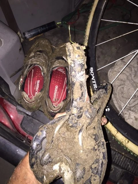 Or this. Trudi went back over to the course where The seat broke off and just happened to see a small piece of the seat sticking out of the mud.