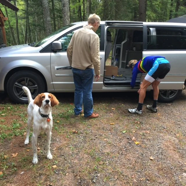 Tucker is way more interested in going for a run/swim than fixing Dennis’ van door.