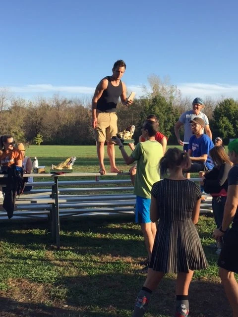 Charles won overall, running 7:12 I think. Pretty good considering.