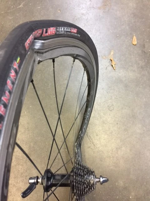 My bike was fairly unscathed in the crash. I&rsquo;m not sure what happened to this wheel. Even though I was riding with 4 other guys, no one really saw what happened.